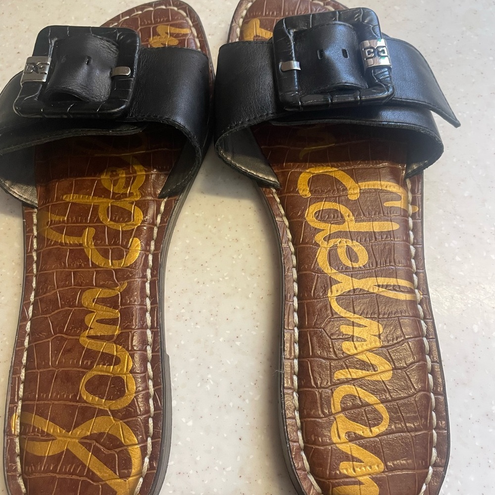 Sam Edelman Black Slides with Crocodile Pattern